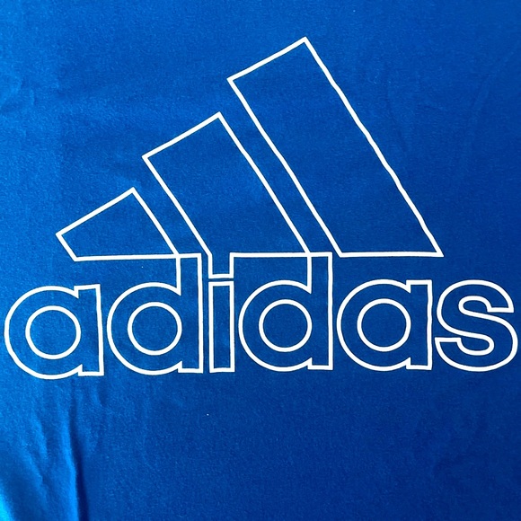 Blue Retro Style XL Adidas T-shirt with Three White Strips on Shoulder - Picture 2 of 4